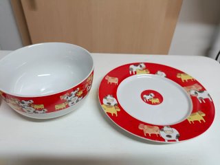 Conjunto desayuno porcelana vacas rojo