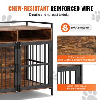 Mueble Estilo Perro Crate con Almacenamiento, 104.1 cm Mueble Crate para Perros Grandes con Puertas Dobles, Jaula de Madera para Perros Grandes/Medianos en Interior, Soporta hasta 31.8 kg, Marrón ...