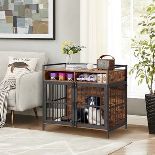 Mueble Estilo Perro Crate con Almacenamiento, 104.1 cm Mueble Crate para Perros Grandes con Puertas Dobles, Jaula de Madera para Perros Grandes/Medianos en Interior, Soporta hasta 31.8 kg, Marrón ...