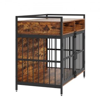 Mueble Estilo Perro Crate con Almacenamiento, 104.1 cm Mueble Crate para Perros Grandes con Puertas Dobles, Jaula de Madera para Perros Grandes/Medianos en Interior, Soporta hasta 31.8 kg, Marrón ...