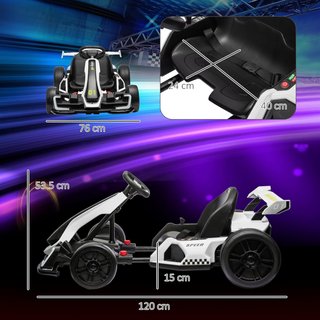 Go Kart Eléctrico para Niños de 6-12 Años 24V 6-12Km/H Con Asiento Regulable, 2 Motores, Drift Go-Kart Con Claxon, Luces Y Música, Blanco