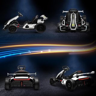 Go Kart Eléctrico para Niños de 6-12 Años 24V 6-12Km/H Con Asiento Regulable, 2 Motores, Drift Go-Kart Con Claxon, Luces Y Música, Blanco