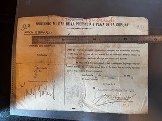 Documento Militar G.M. Coruña 1938 Guerra civil