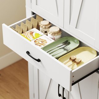 Alto Credenza de Cocina 183.5 Cm, Mueble de Cocina Con 6 Portaspecias en la Puerta, 4 Puertas de Estilo Granero y Cajón, Mueble de Despensa Rústico Con Estantes Regulables, para Comedor, Sala de E...