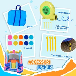 Castillo Inflable Gigante y Rebotante para Niños de 3-8 Años con Tobogán, Piscina y Inflador 3.6X1.75X1.8M