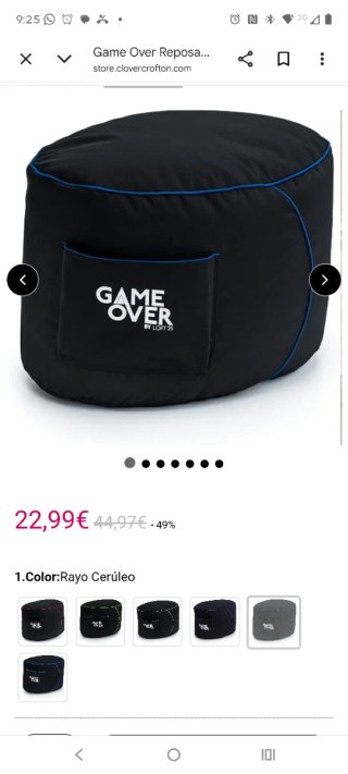 Puff con Reposapiés Gamer Game Over Negro/Azul.