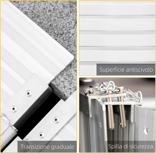 Rampa para Silla de Ruedas y Scooter para Discapacitados Plegable, Aleación de Aluminio Antideslizante Capacidad 272 Kg, 183X72X5 Cm, Plata
