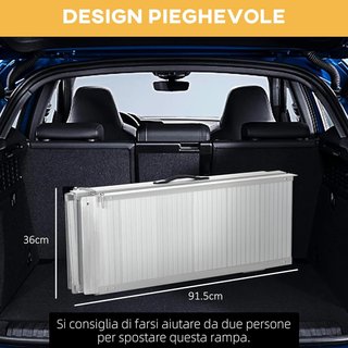 Rampa para Silla de Ruedas y Scooter para Discapacitados Plegable, Aleación de Aluminio Antideslizante Capacidad 272 Kg, 183X72X5 Cm, Plata