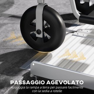 Rampa para Silla de Ruedas y Scooter para Discapacitados Plegable, Aleación de Aluminio Antideslizante Capacidad 272 Kg, 183X72X5 Cm, Plata