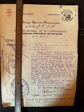 Lote 5 documentos Falange Guerra civil  Asturias