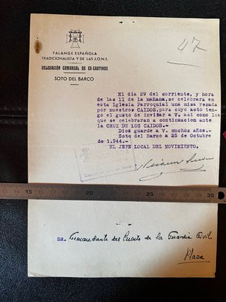 Lote 5 documentos Falange Guerra civil  Asturias