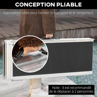 Rampa para Silla de Ruedas Portátil, 183X73.5 Cm Rampa para Discapacitados Plegable Antideslizante de Aluminio, Capacidad 270Kg, para Escalones, Escaleras, Puertas y Autos, Negro