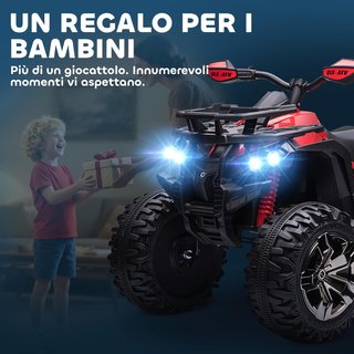 Quad Eléctrico de 12V para Niños de 3-5 Años 3-8Km/H, Coche Eléctrico para Niños con Batería de 10AH, Música, MP3, USB, Tarjeta TF, Faros y Pedal, en PP y Metal, 100X65X73 Cm, Rojo