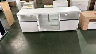 Mueble TV blanco con cristal