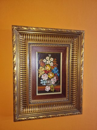 Conjunto 2 cuadros florales marco dorado