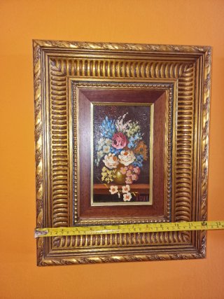 Conjunto 2 cuadros florales marco dorado