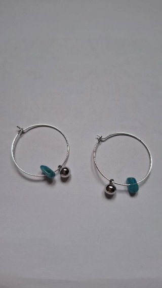 Pendientes Aro Bolita y Piedra Azul