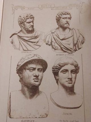 Litografía antigua de bustos romanos