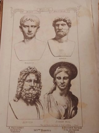 Litografía antigua de bustos romanos