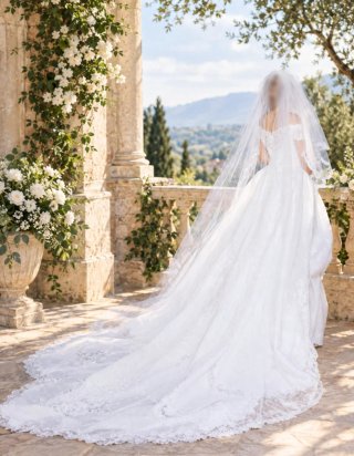 Vestido de Novia Blanco con Velo.