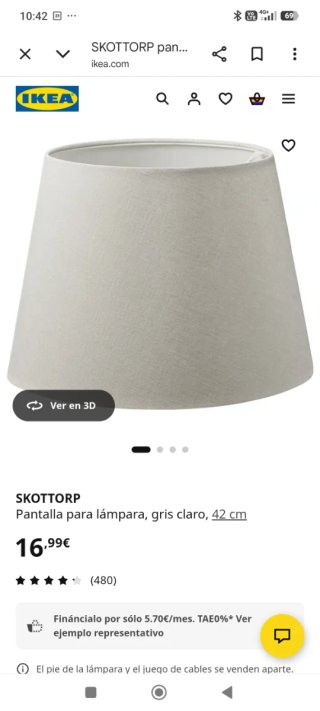 Pantalla Lámpara Ikea Skottorp Tela Gris