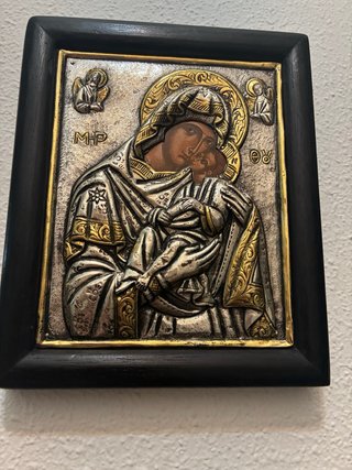 Icono bizantino Virgen y Niño Plata y Oro