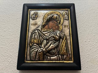 Icono bizantino Virgen y Niño Plata y Oro