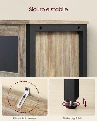Mueble Multiusos, Credenza, Armario Con Puertas de Vidrio, para Comedor, Sala, Pasillo, Cocina, Estructura de Acero, Estilo Industrial, Marrón Turquesa y Negro Tinta