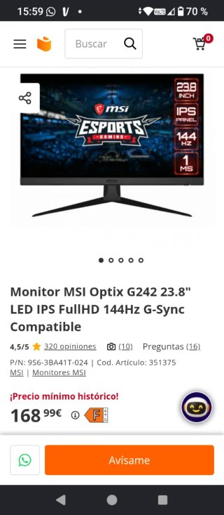 Monitor MSI Optix G242 para piezas
