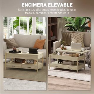 Mesa Centro Elevable HOMCOM - Roble Sonoma