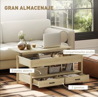 Mesa Centro Elevable HOMCOM - Roble Sonoma