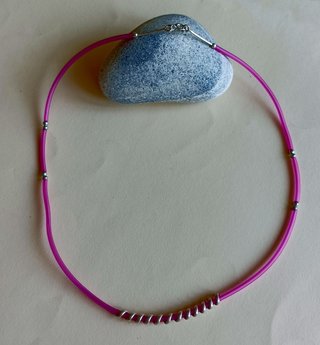 Conjunto collar y pulsera plata y rosa