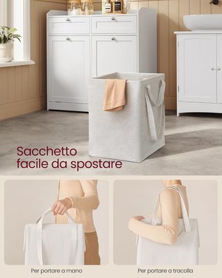 Mueble Portabiancheria para Baño, Mueble de Baño Con 2 Cajones Y 2 Cestos Portabiancheria, Sacos Internos Extraíbles Con Asas, 40 X 78,9 X 80,2 Cm, Blanco Nube BBC751W01