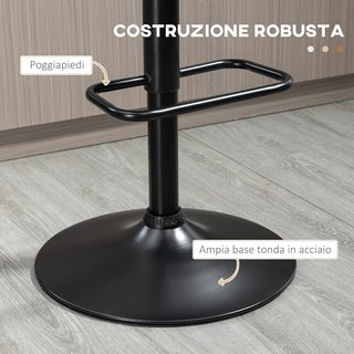 Set di 2 Sgabelli da Bar Girevoli per Cucina e Soggiorno, Sgabelli Moderni con Altezza Regolabile in Tessuto Traspirante, 47.5X50X93.5-116 Cm, Nero e Noce