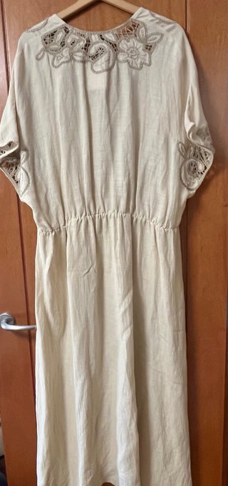 Vestido Zara bordado lino XL