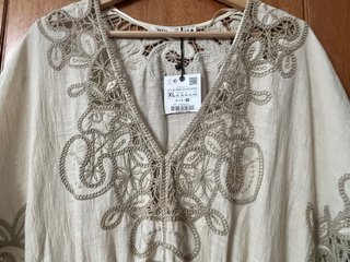 Vestido Zara bordado lino XL