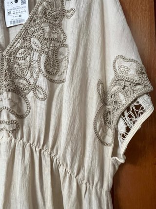 Vestido Zara bordado lino XL