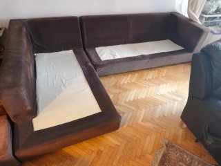 Sofá Chaise Longue Marrón Tela