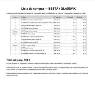 Mueble TV y vitrina Ikea Besta, blanco y cristal