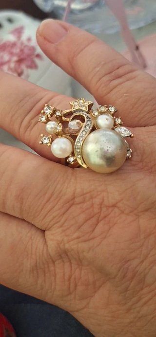 Anello bigiotteria strass perle dorato