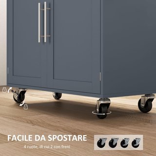 Carro De Cocina Multiusos Con Cajón, Ruedas, Portaespecias Y Armario, Mueble De Cocina Con Estante Regulable, Porta Toallas Y Tablero De Madera De Caucho, 109X40X89 Cm, Gris