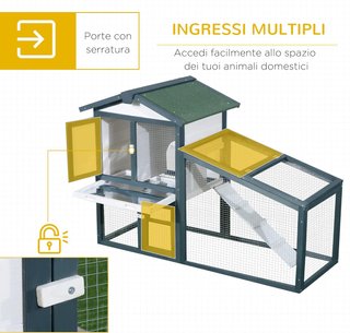 Jaula para Conejos Animales de Madera de Abeto Doble Puerta 140 x 65 x 100cm Verde y Blanco