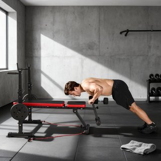 Banco de Gimnasio Multifuncional Con Asiento, Soporte para Barra y Respaldo Ajustables, Banco de Pesas Con Estación de Fondos, Extensión de Piernas, Abdominales, 2 Bandas, Carga 420Kg, Entrenamien...