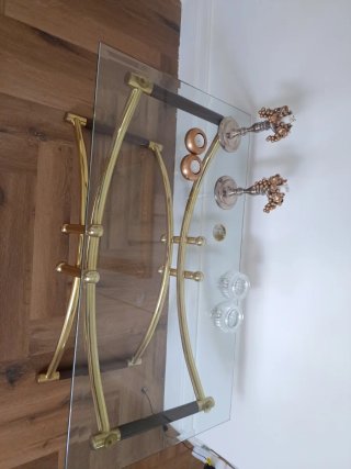 Mesa retro setentera madera dorada cristal