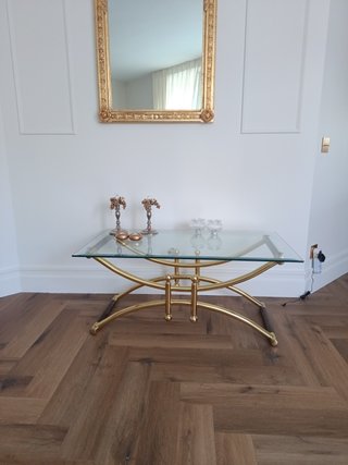 Mesa retro setentera madera dorada cristal