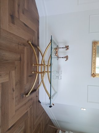 Mesa retro setentera madera dorada cristal