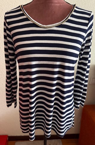 Camiseta Rayas Manga 3/4 Cadena Dorada