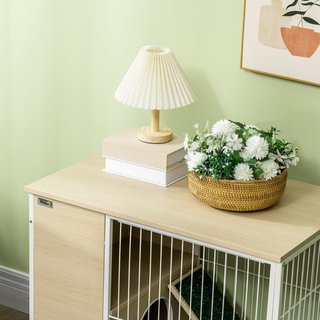 Jaula para Conejos con Depósito de Agua y Bandeja Extraíble, Mesa de Salón Color Roble en Aglomerado, Acero y PVC, 78X52.5X76.5 Cm