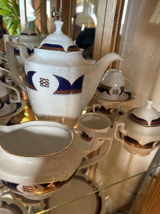 Vajilla 18 piezas porcelana azul y blanco con hilo