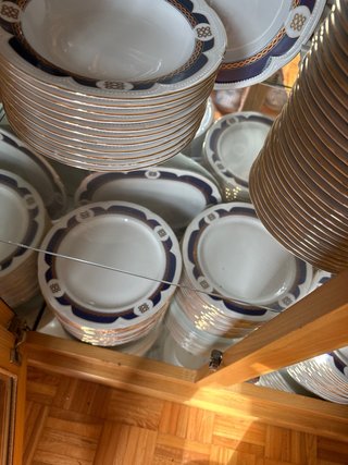 Vajilla 18 piezas porcelana azul y blanco con hilo